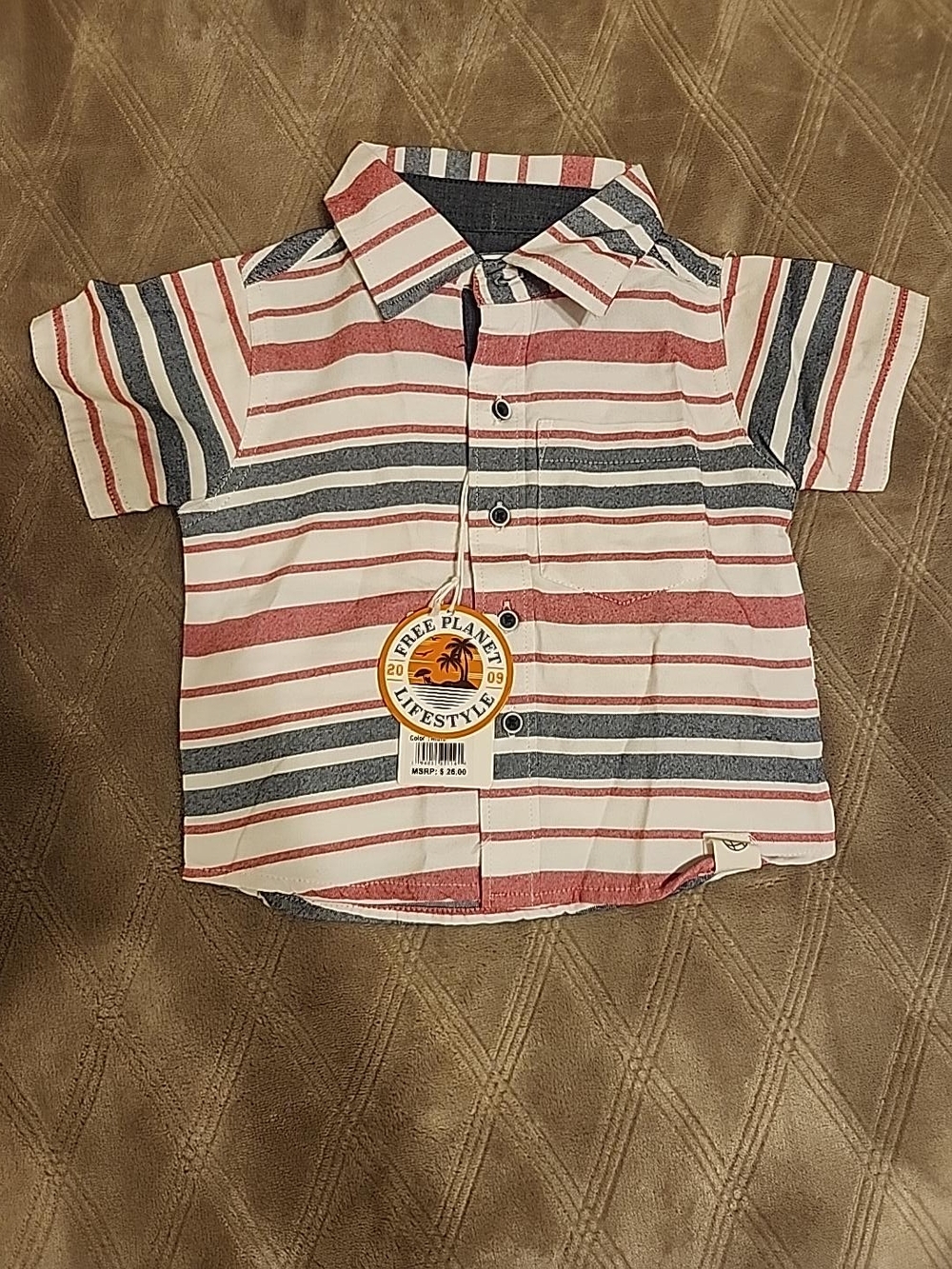 Free Planet Red, Blue & White Striped Short-Sleeve Button-Up Shirt for Kids